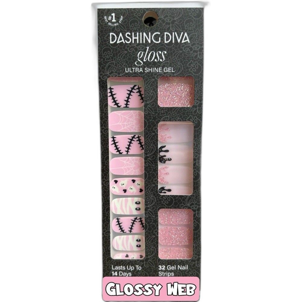 Dashing Diva Glossy Web Halloween Gel Nail Strips 32ct Mummy NWT